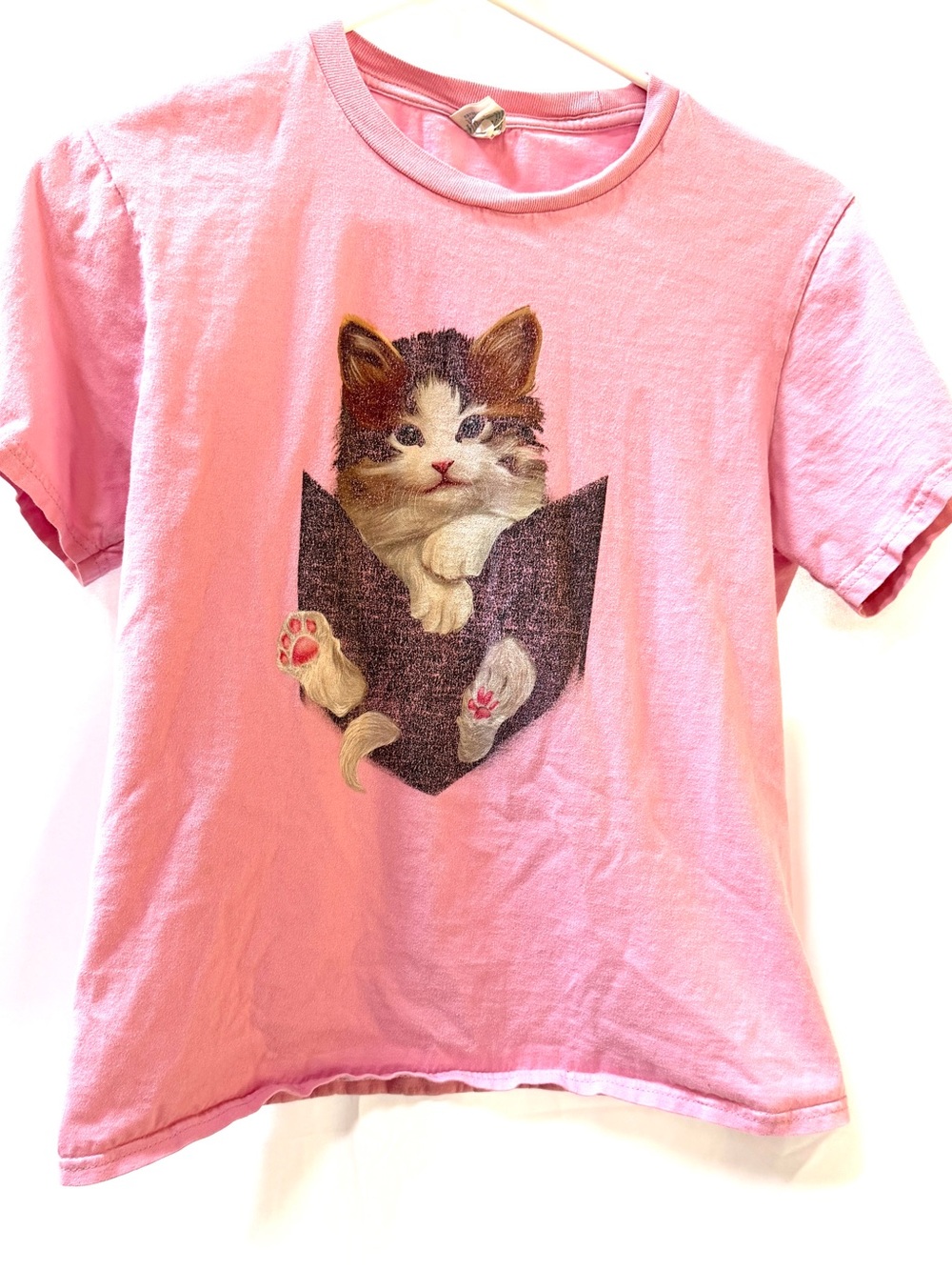 Kitten Graphic Tee - Pink, Girl's Size L / 11-12 or Women's Size S